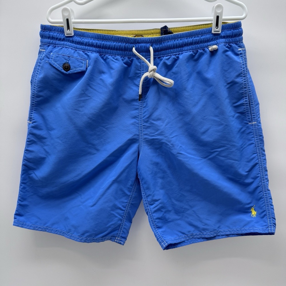 Polo Ralph Lauren Swim Trunks Shorts Mens M Blue Yellow Pony Mesh Lined